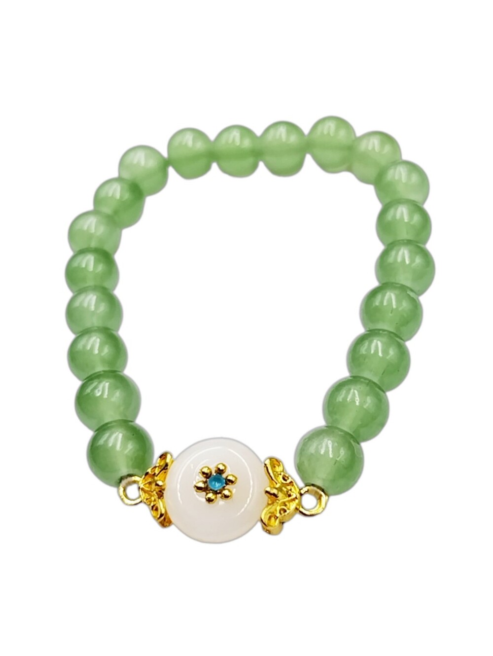 Green Glass Beads Stretch Bracelet w/ Gold Accents NWOT